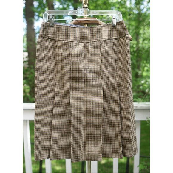 Vintage 00s J.Crew Tan Houndstooth Pleated Skirt - Picture 8 of 8